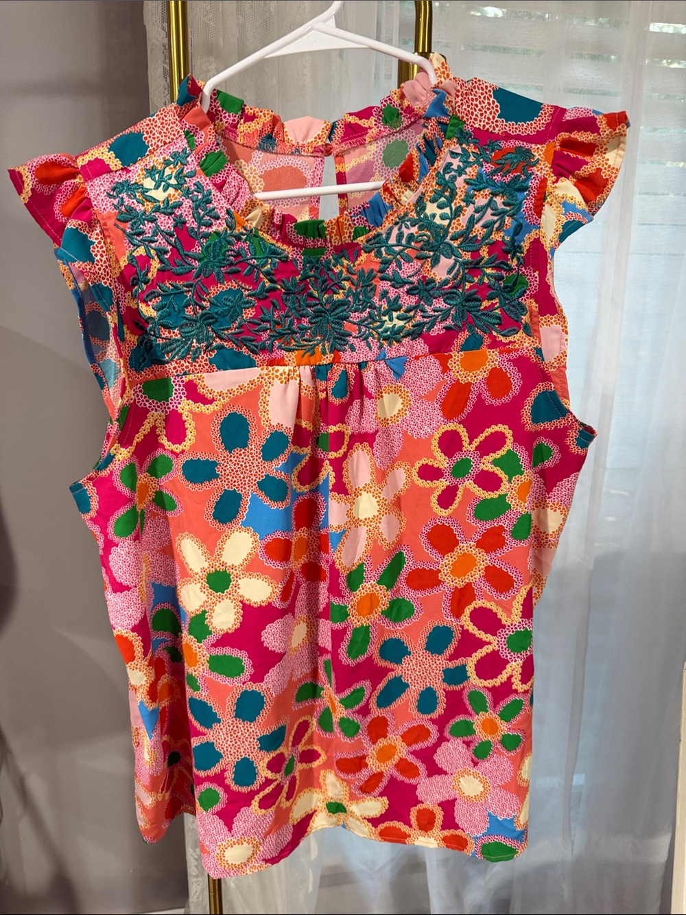 Bright Floral Embroidered Sleeveless Camisole - Pink Multicolor